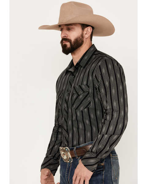 Image #2 - Rock & Roll Denim Men's Geo Print Striped Long Sleeve Western Snap Shirt, Black, hi-res