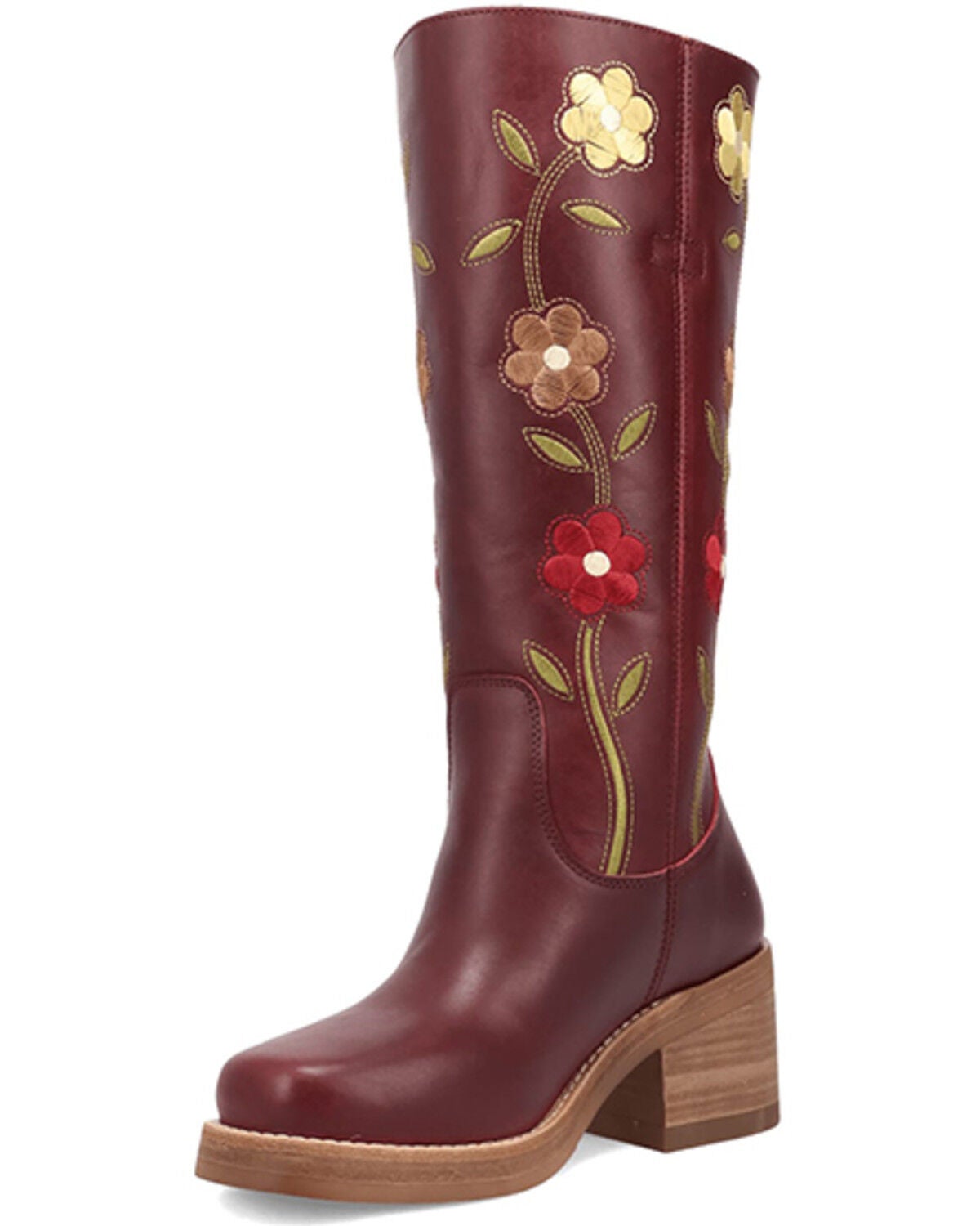 Image #3 - Dingo Women's Floral Bloom Fashion Boots - Round Toe, Burgundy, hi-res