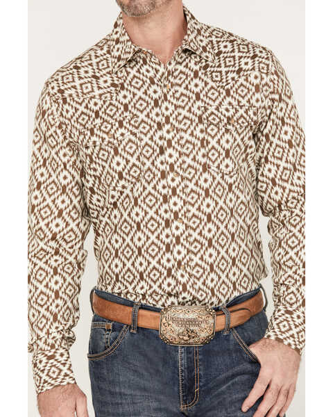 Image #3 - Wrangler Retro Men's Premium Southwestern Print Long Sleeve Snap Western Shirt, Brown, hi-res
