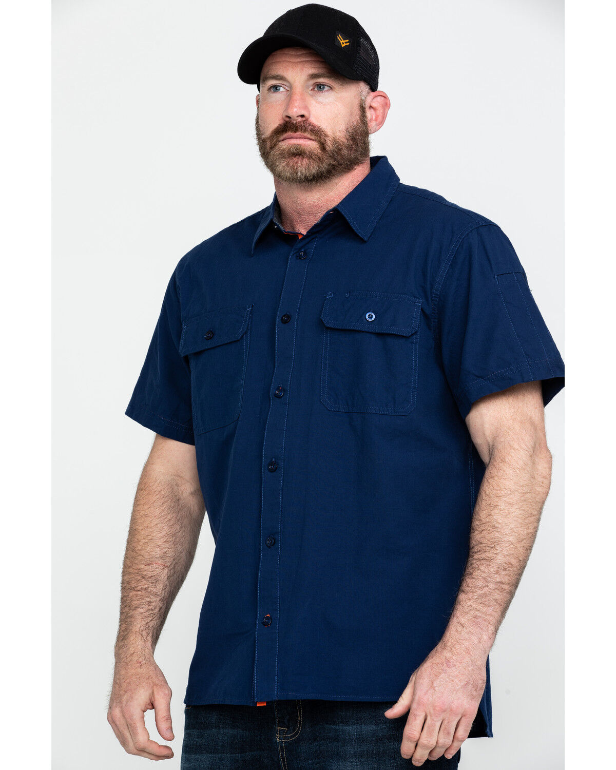 Image #1 - Hawx Men's Navy Solid Yarn Dye Two Pocket Short Sleeve Work Shirt - Tall, Navy, hi-res