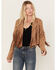Saints & Hearts Women's Faux Suede Cropped Fringe Jacket, Tan, hi-res
