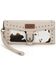 Image #1 - Wrangler Women's Cow Print Tri-Fold Wristlet Wallet, Beige, hi-res