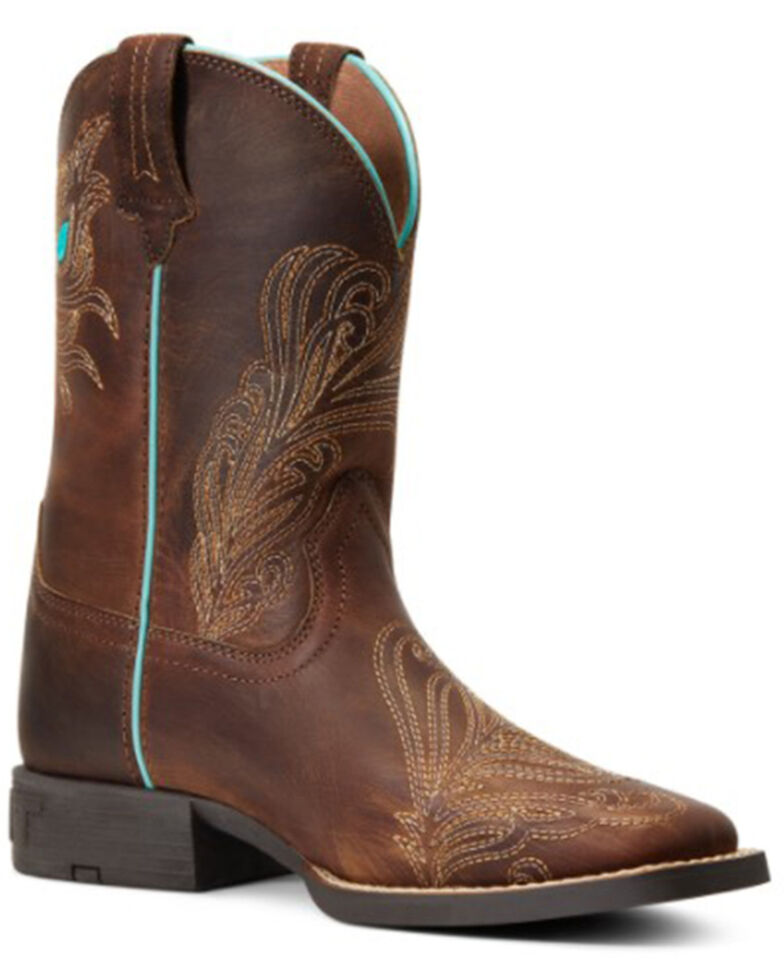 Ariat Girls' Bright Eyes II Hat Box Brown Full-Grain Leather Boot - Wide Square Toe, Brown, hi-res