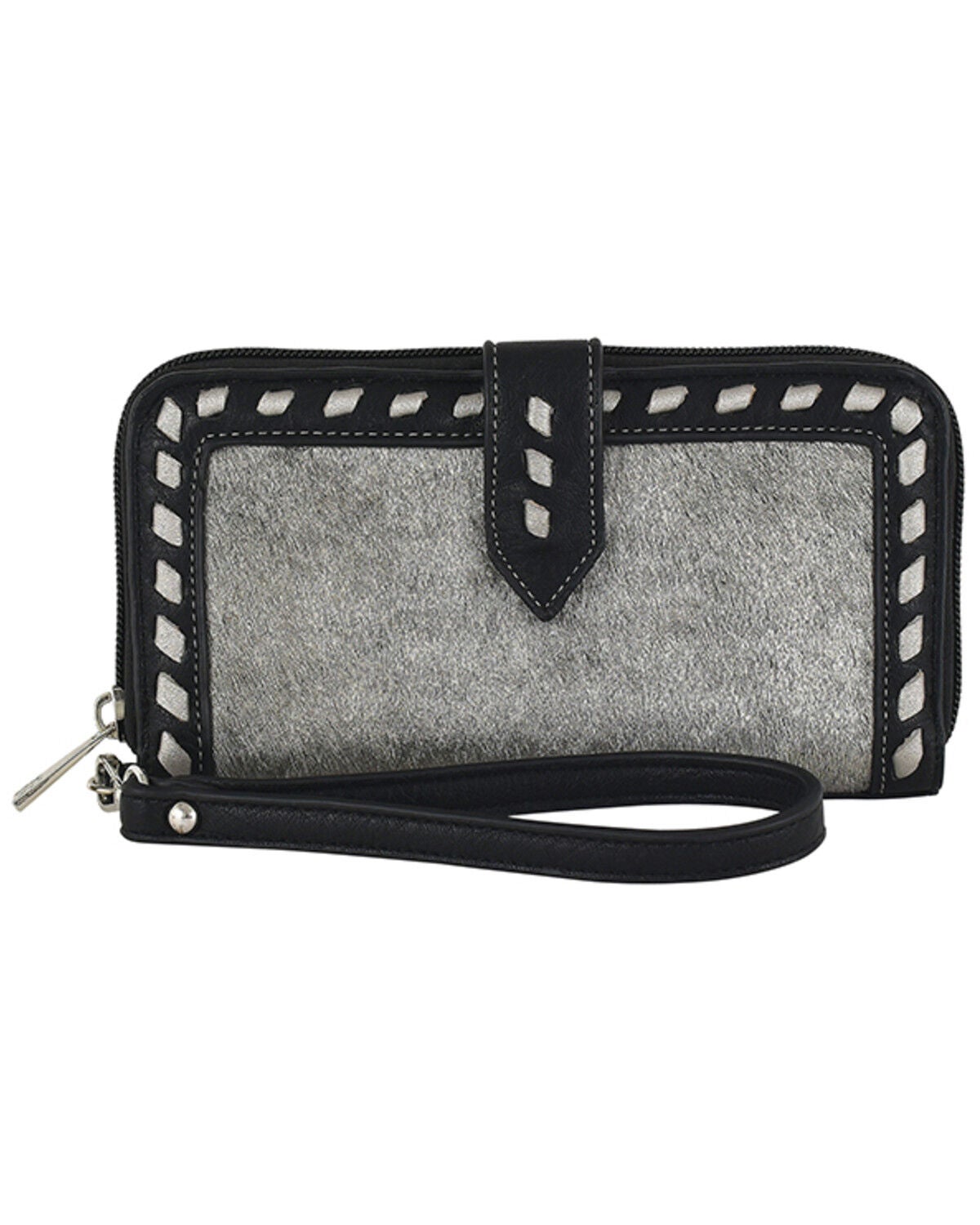 Catchfly Women's Genuine Hair-On-Hide Wristlet Wallet, Black, hi-res