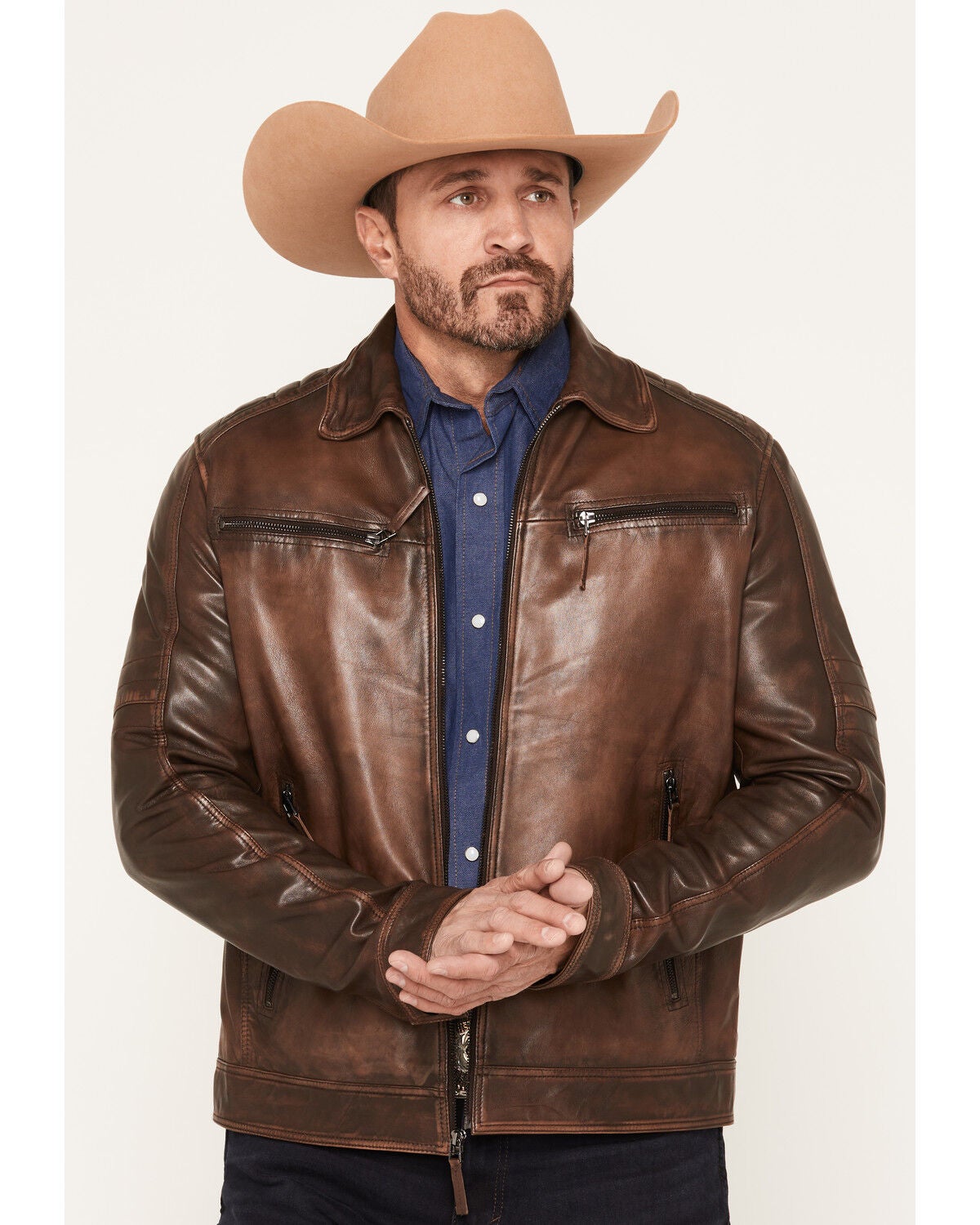 Scully Men's Leather Moto Jacket, Brown, hi-res