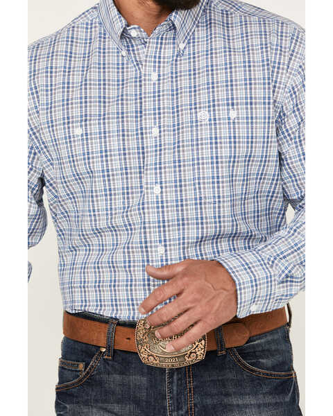 Image #3 - George Strait by Wrangler Men's Plaid Print Long Sleeve Button-Down Western Shirt, Blue, hi-res