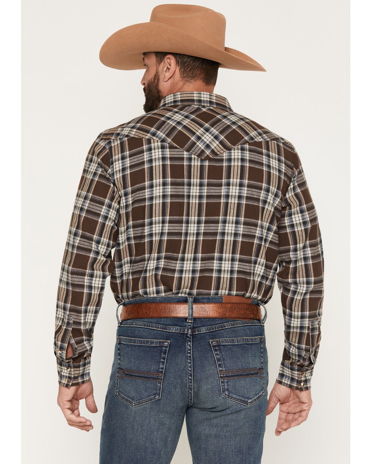 Image #4 - Cody James Men's Mud Pit Plaid Print Long Sleeve Snap Flannel Shirt, Brown, hi-res