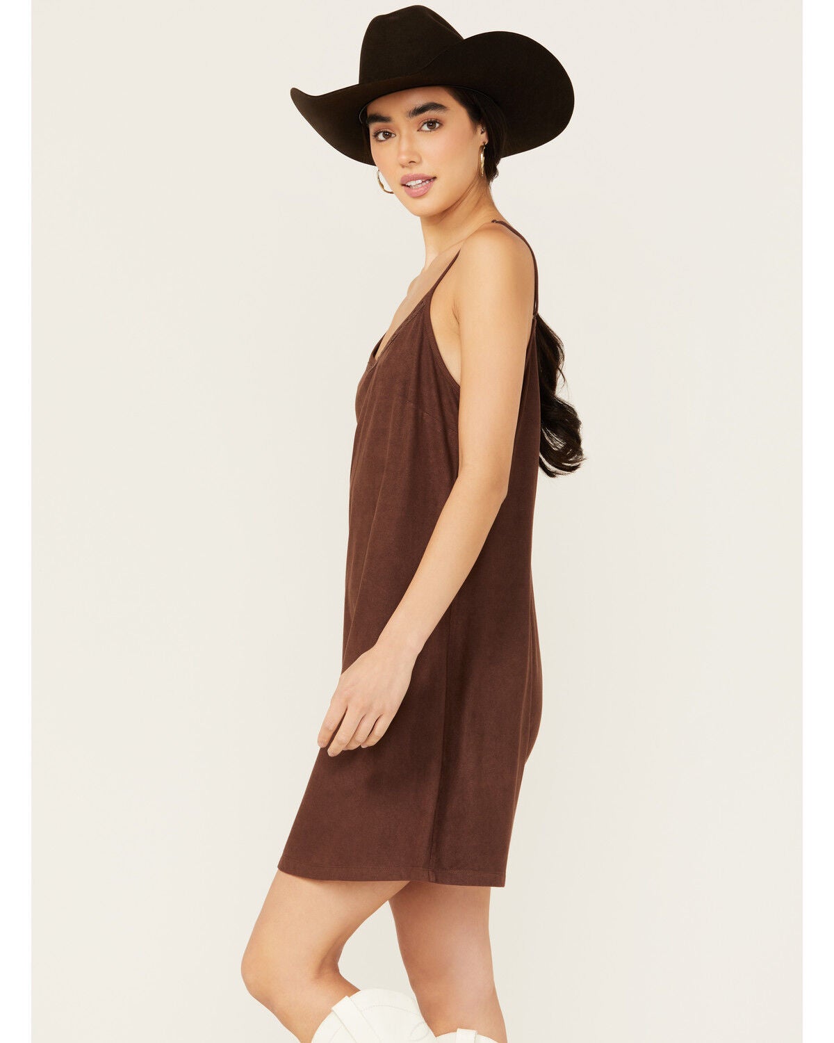 brown suede sleeveless dress Passing Through Suede Side Lace Up Dress main image 0