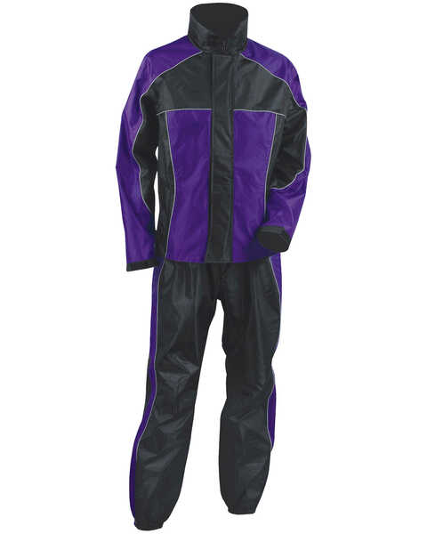 Image #1 - Milwaukee Leather Women's Waterproof Rain Suit, Black/purple, hi-res