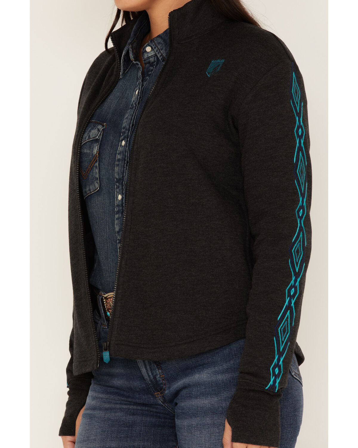Image #3 - RANK 45® Women's Logo Fleece Performance Zip-Up Pullover, Black, hi-res