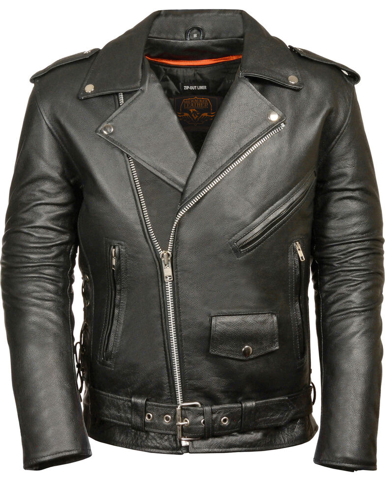 Milwaukee Leather Men's Classic Side Lace Police Style Motorcycle Jacket - Big - 3X, Black, hi-res