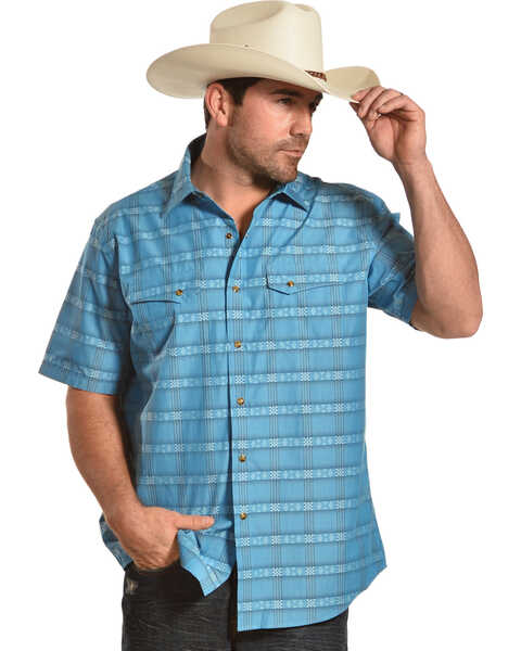 Image #1 - Pendleton Men's Cody Aqua Turquoise Short Sleeve Western Snap Shirt, , hi-res