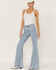 Shyanne Women's High Rise Super Flare Southwestern Laser Print Denim Jeans, Light Wash, hi-res