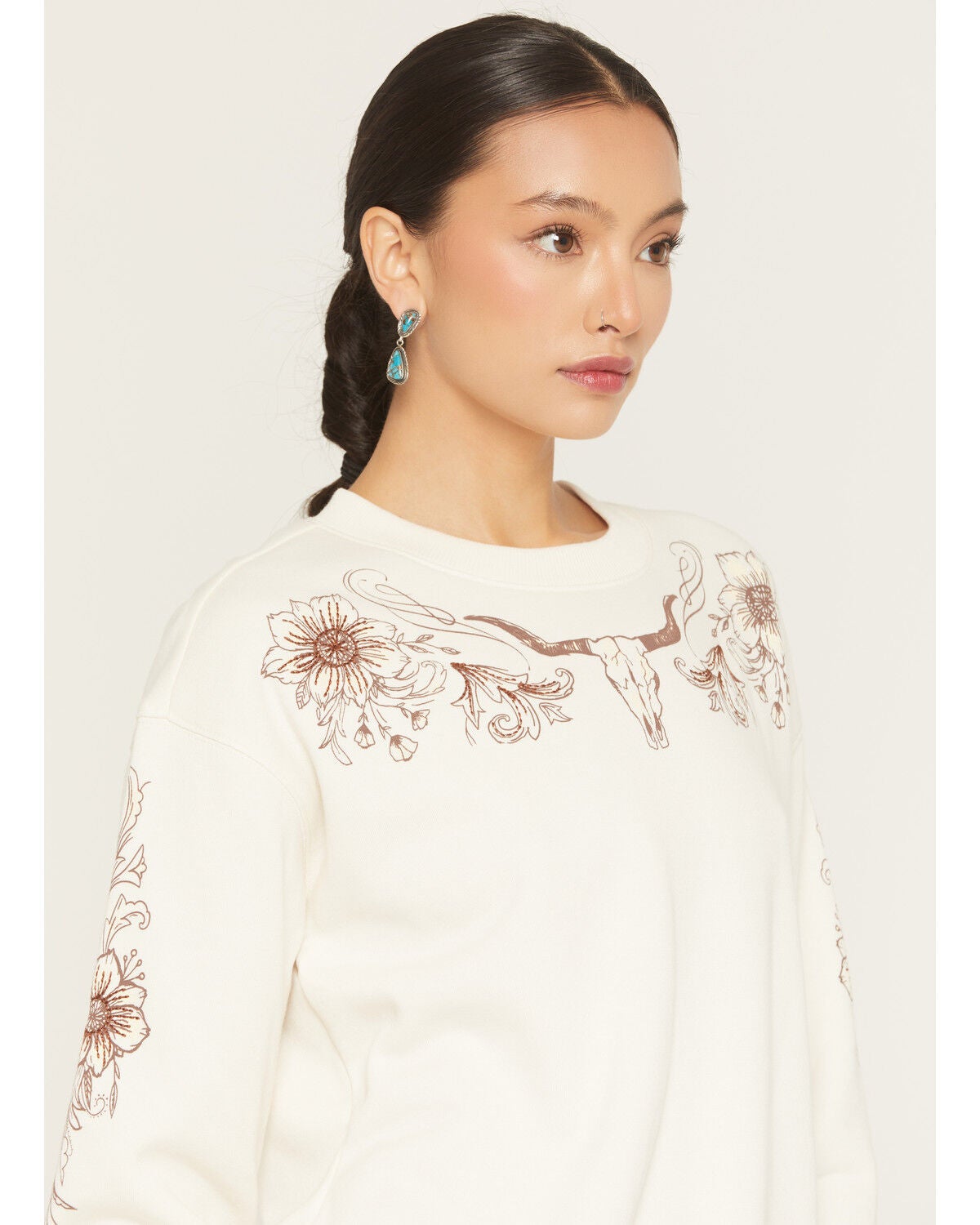 Image #2 - Idyllwind Women's Solona Steerhead Yoke Embroidered Crewneck Sweatshirt, Cream, hi-res