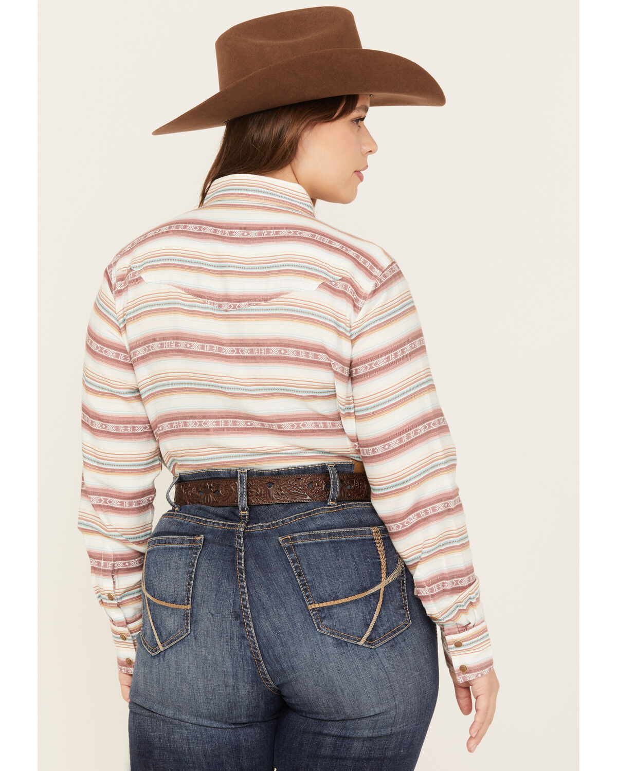 Image #4 - Ariat Women's Serape Jacquard Print Long Sleeve Snap Western Shirt - Plus, Rose, hi-res