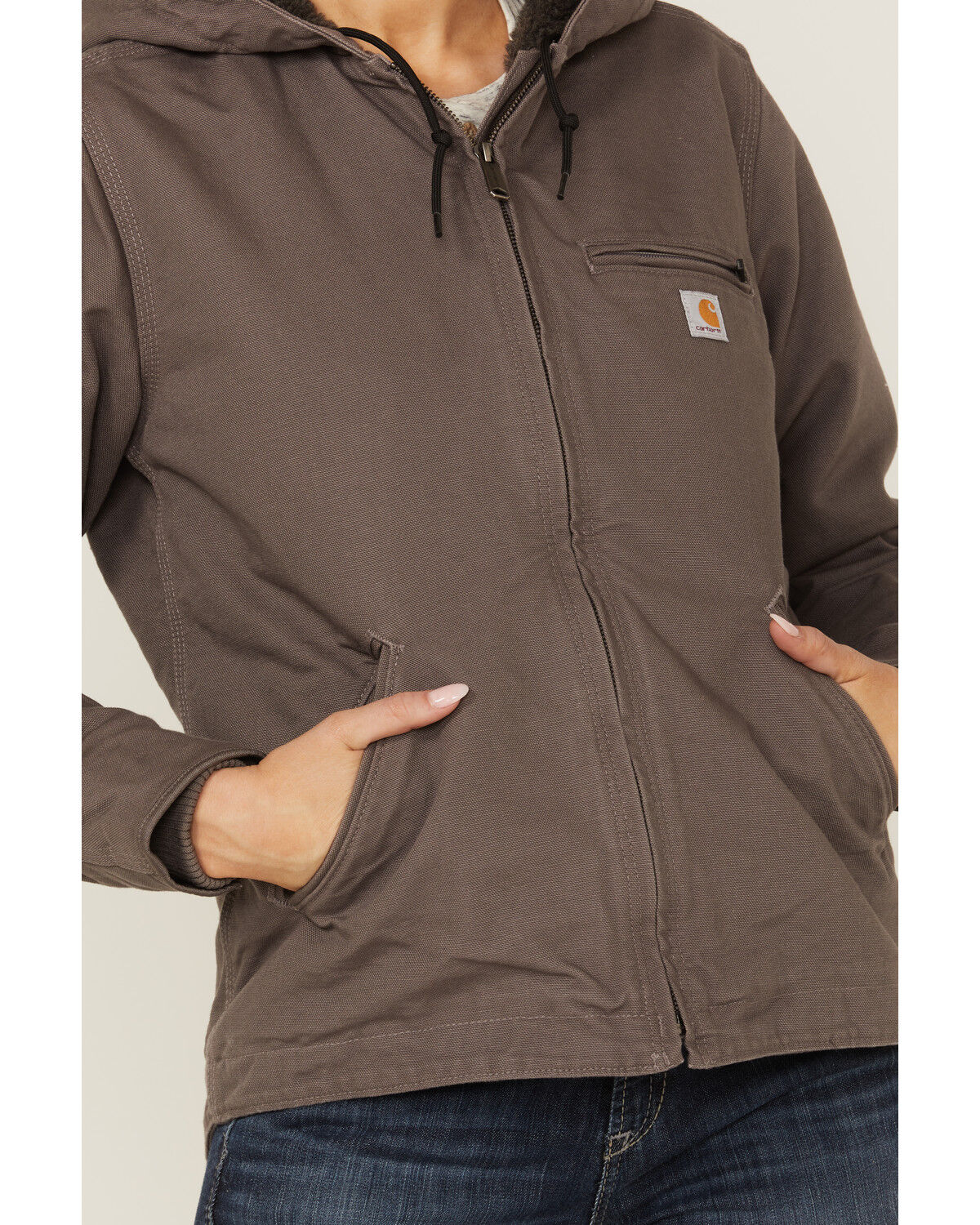 Image #3 - Carhartt Women's Taupe Washed Duck Sherpa-Lined Jacket, , hi-res