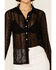 Wild Moss Women's Lace Button Front Sheer Long Sleeve Shirt, Black, hi-res