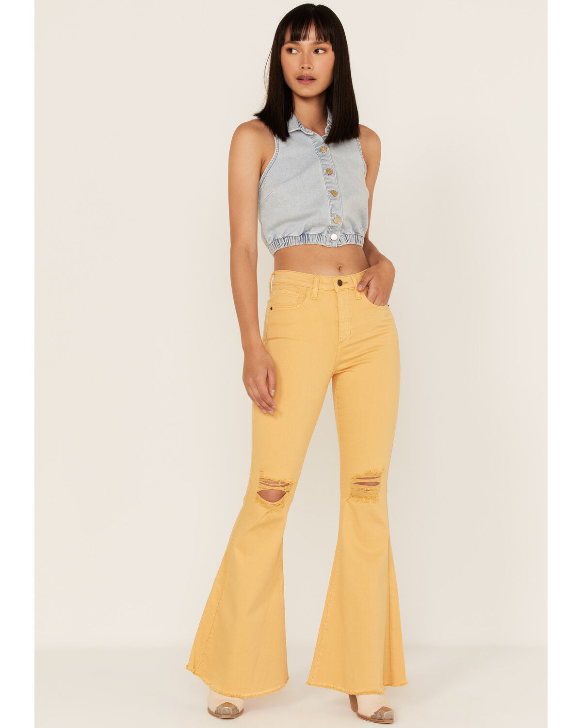 Image #1 - Sneak Peek Women's High Rise Distressed Flare Jeans, , hi-res