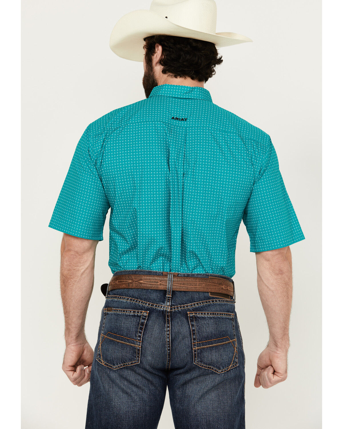 Image #4 - Ariat Men's Judd Geo Print Short Sleeve Button-Down Western Shirt, Turquoise, hi-res