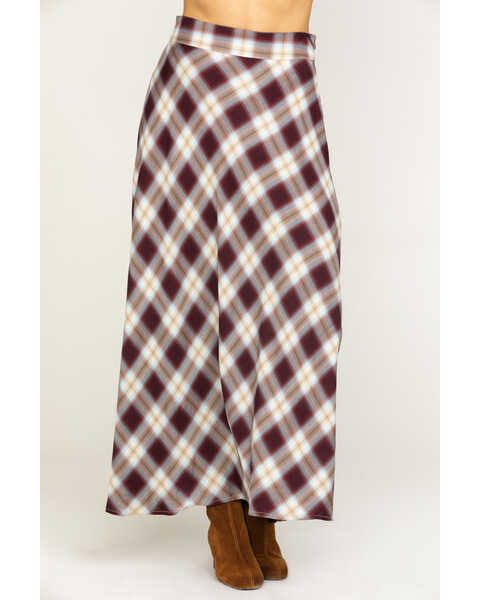 Image #1 - Stetson Women's Plaid Print Maxi Skirt, Brown, hi-res