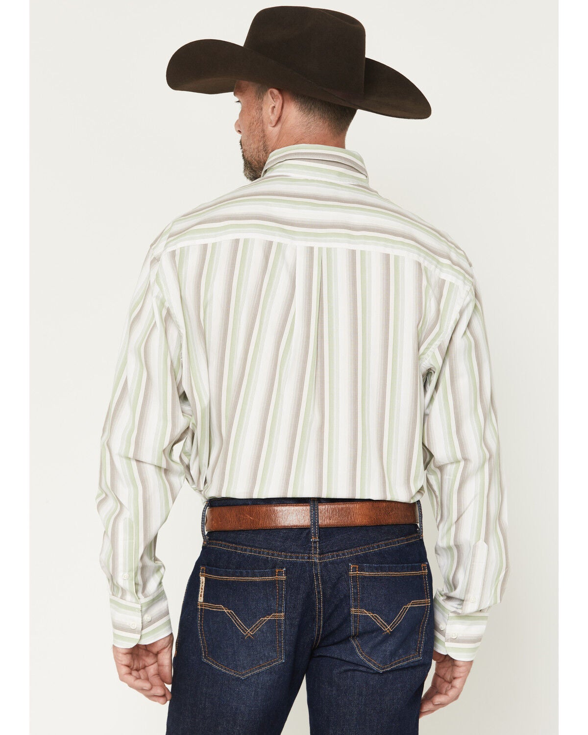 Image #4 - George Strait by Wrangler Men's Striped Long Sleeve Button-Down Stretch Western Shirt, Green, hi-res