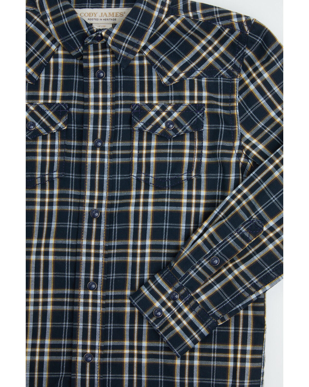 Image #2 - Cody James Toddler Boys' Warriors Way Plaid Print Long Sleeve Snap Western Shirt, Dark Blue, hi-res