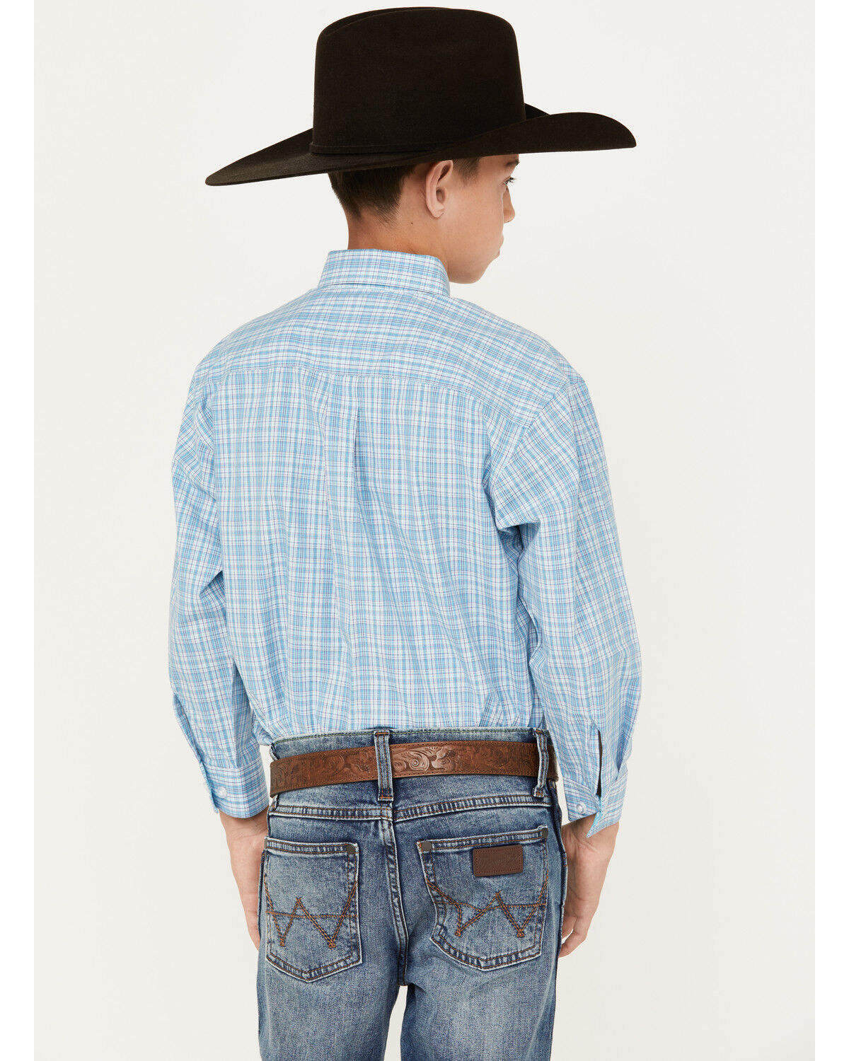 Image #4 - Panhandle Select Boys' Small Plaid Print Long Sleeve Button Down Western Shirt, Turquoise, hi-res