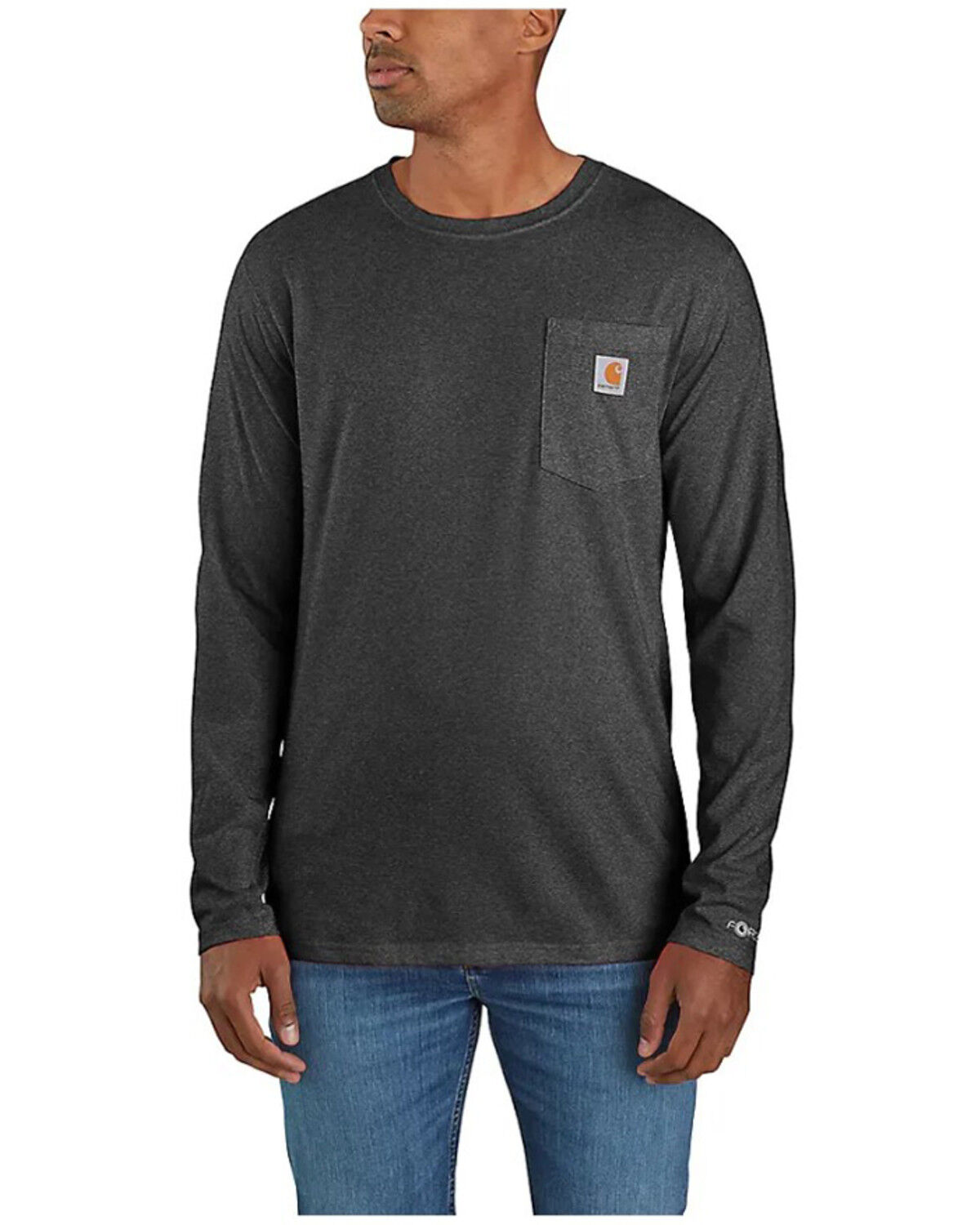 Image #1 - Carhartt Men's Force Relaxed Fit Midweight Long Sleeve Pocket T-Shirt - Big, Black, hi-res