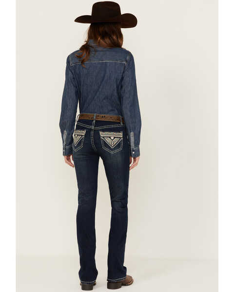 Image #1 - Rock & Roll Denim Women's Dark Wash Mid Rise Embroidered Bootcut Stretch Denim Jeans , Dark Wash, hi-res