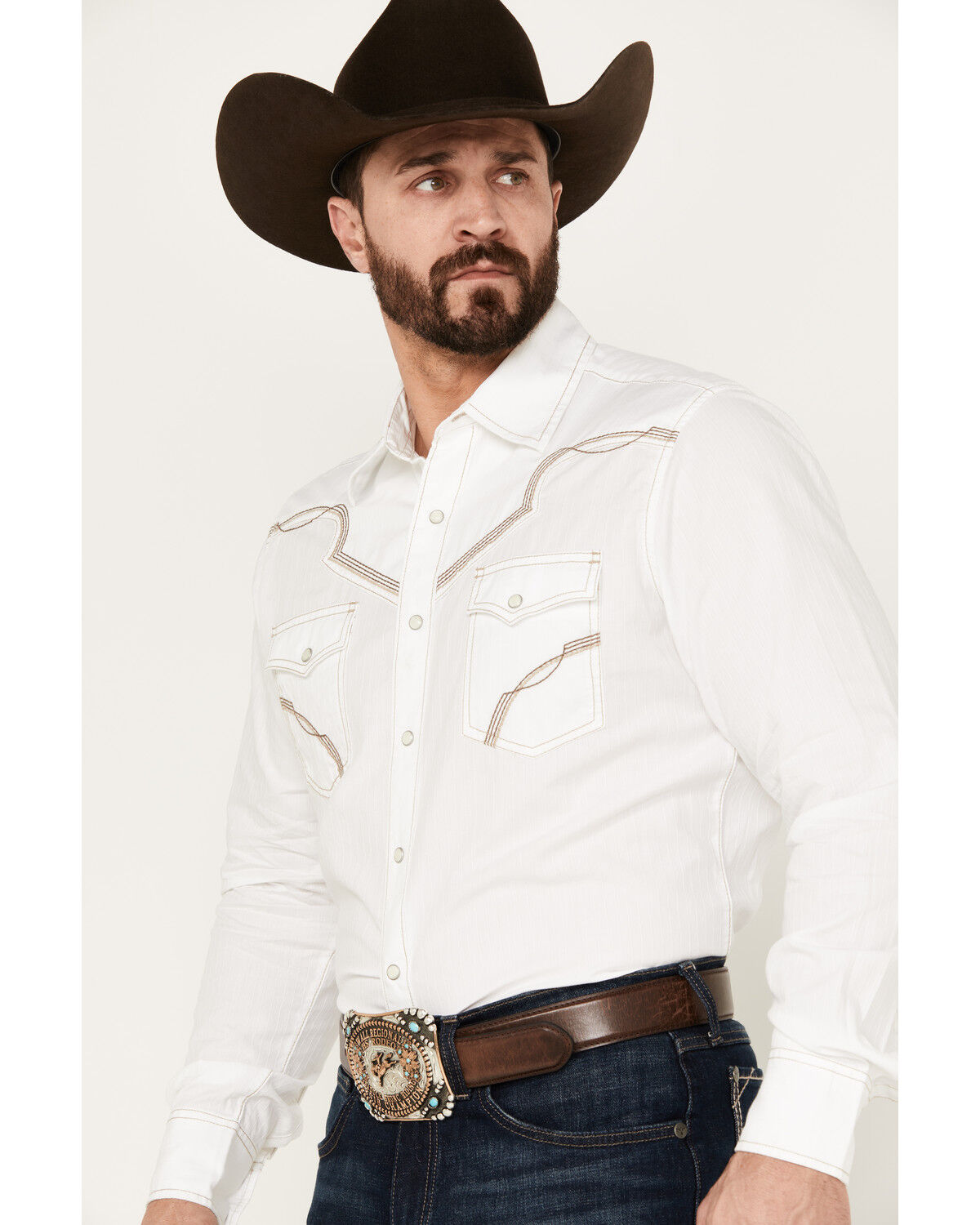 Image #2 - Wrangler Men's Rock 47 Long Sleeve Snap Western Shirt, White, hi-res