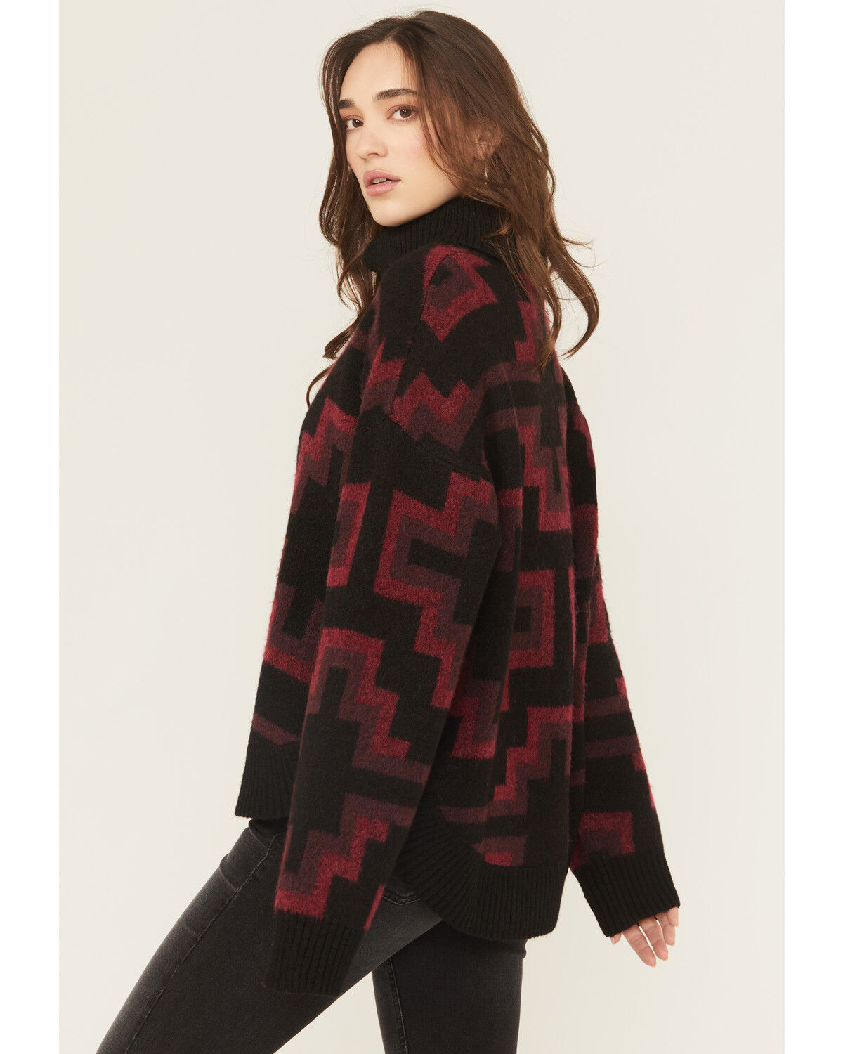 Image #4 - Ariat Women's Southwestern Print Turtleneck Sweater, Black, hi-res