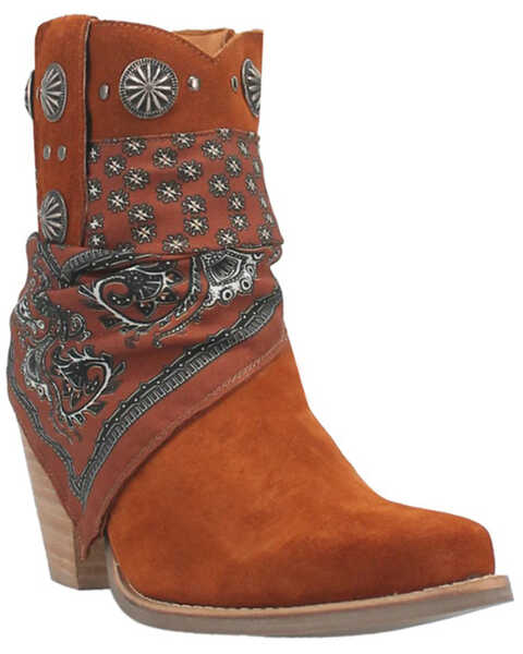 Dingo Women's Suede Bandida Western Booties - Medium Toe , Brown, hi-res