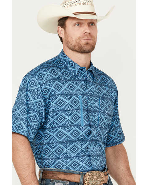 Image #2 - Ariat Men's VentTEK Geo Print Classic Fit Short Sleeve Shirt, Blue, hi-res