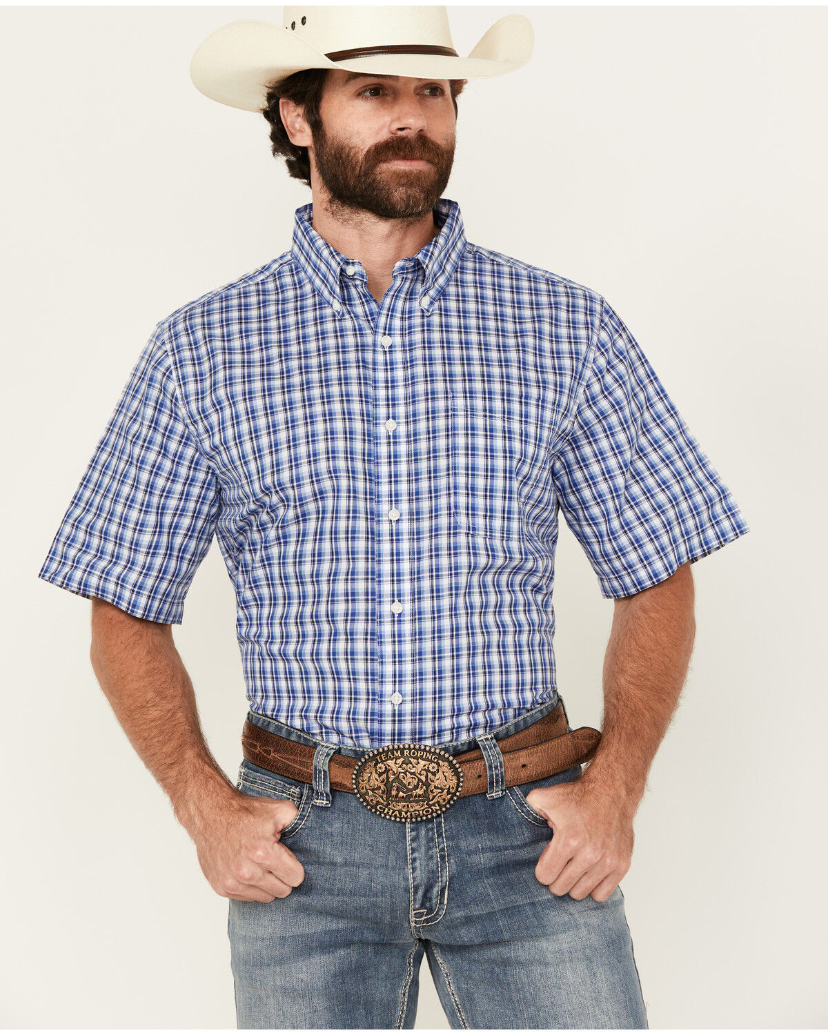 Image #1 - Wrangler Riata Men's Assorted Plaid Print Short Sleeve Button-Down Western Shirt - Big, , hi-res