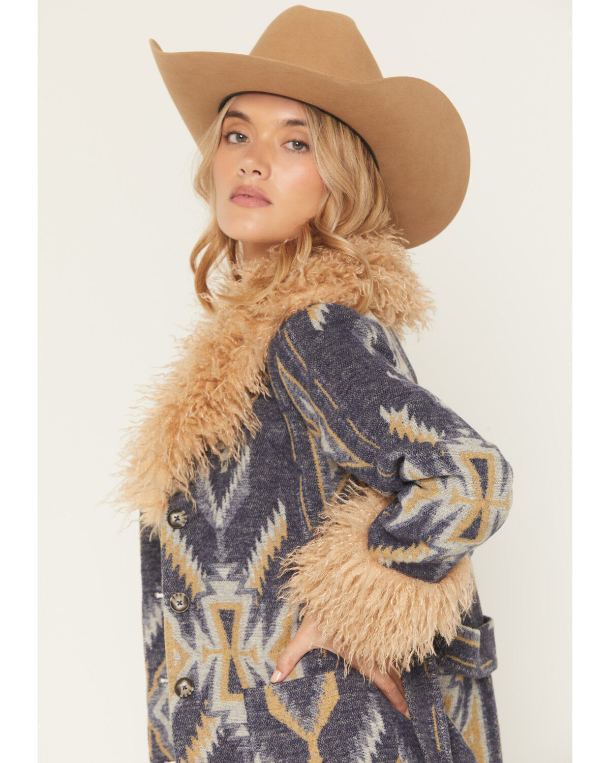 Image #2 - Idyllwind Women's Maxey Fur Trim Long Jacket, Indigo, hi-res