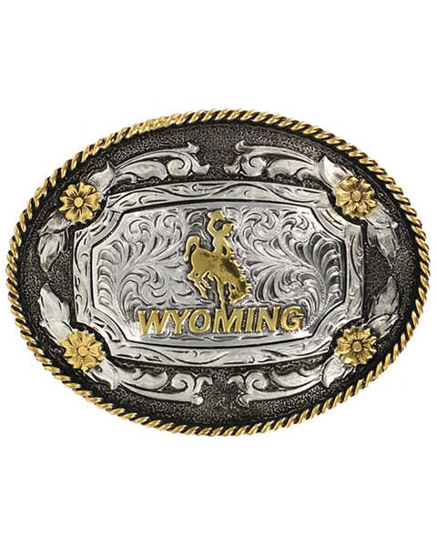 Cody James Men's Oval Wyoming Belt Buckle, Silver, hi-res