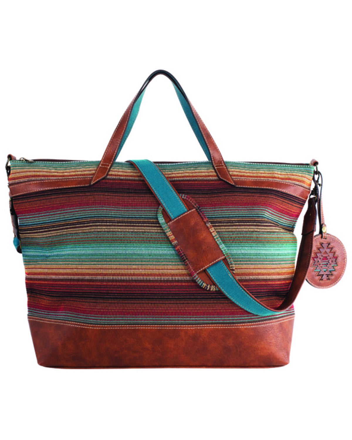 Justin Serape Striped Duffle with Luggage Tag, Brown, hi-res