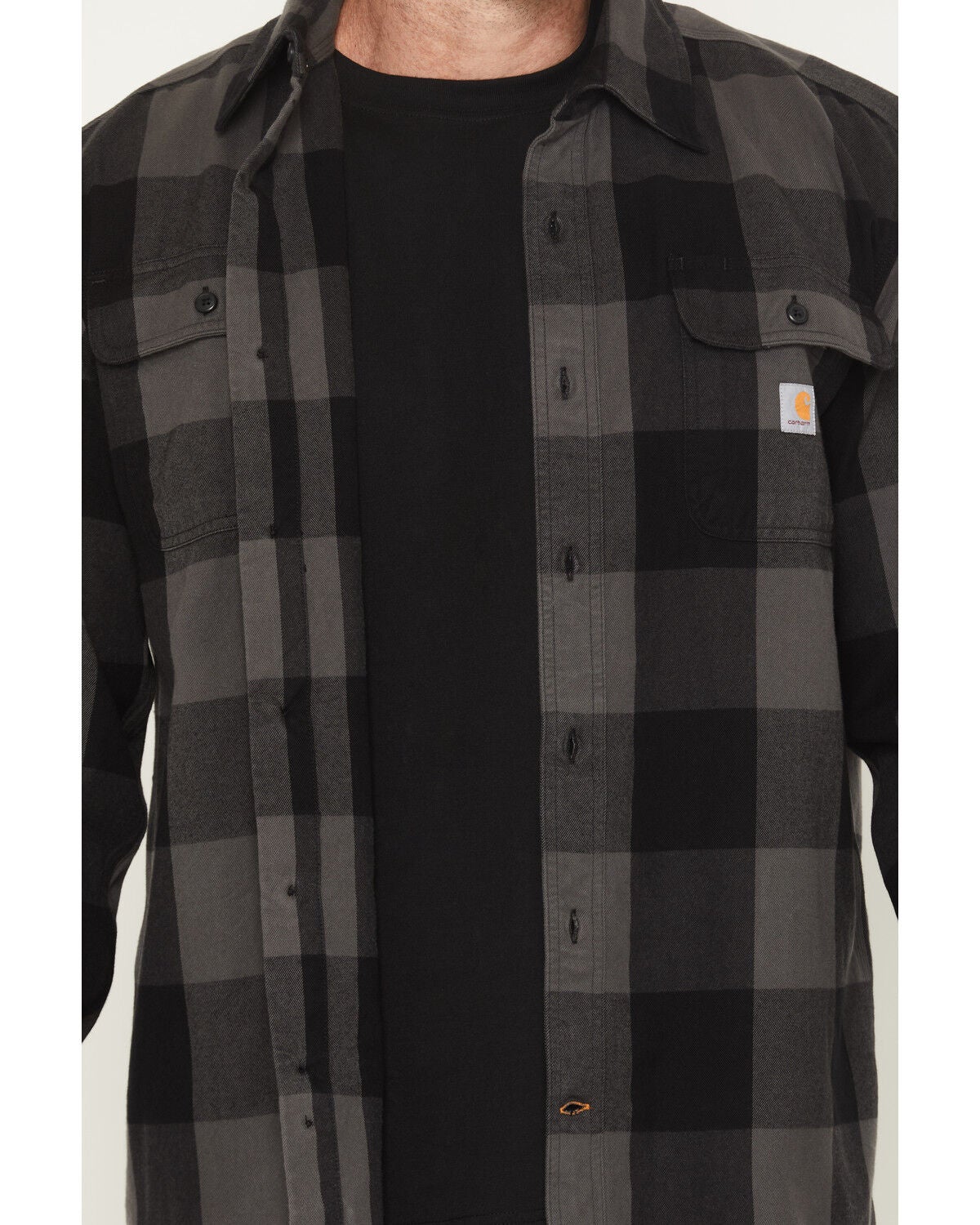 Image #3 - Carhartt Men's Heavyweight Plaid Print Long Sleeve Button-Down Flannel Shirt, Dark Grey, hi-res