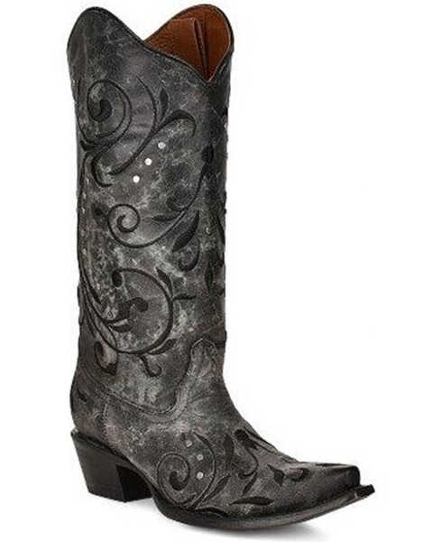 Circle G Women's Embroidered Western Boots - Snip Toe, Black/grey, hi-res