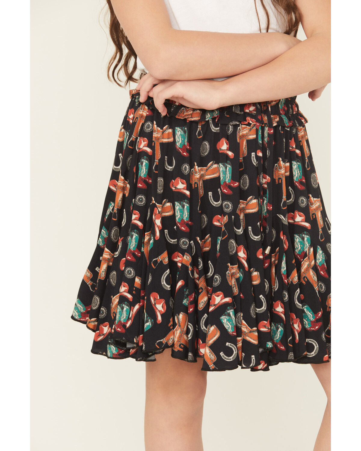 Image #2 - Panhandle Girls' Western Printed Skirt, Black, hi-res
