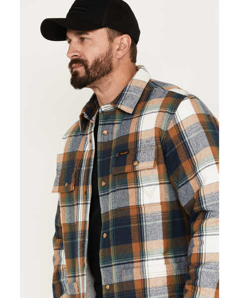 Image #2 - Wrangler Men's Sherpa Lined Flannel Shirt Jacket, Teal, hi-res