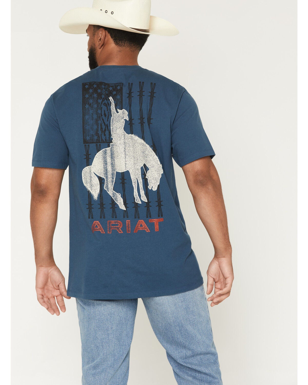 Image #1 - Ariat Men's Flag Bronco Short Sleeve Graphic T-Shirt, Blue, hi-res