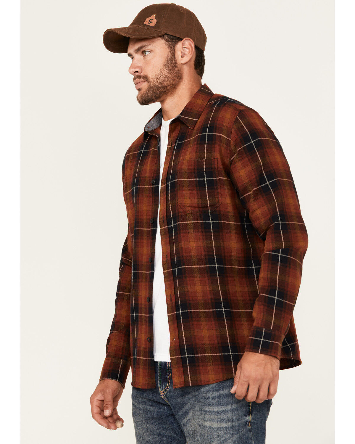 Image #2 - Brothers and Sons Men's Bask Plaid Print Long Sleeve Button-Down Western Shirt, Dark Orange, hi-res