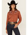 Image #2 - Ely Walker Women's Floral Embroidered Long Sleeve Pearl Snap Western Shirt, Rust Copper, hi-res