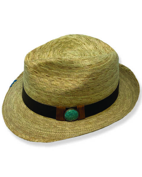 Atwood Men's Kelsey Turquoise Concho Straw Fedora , Natural, hi-res