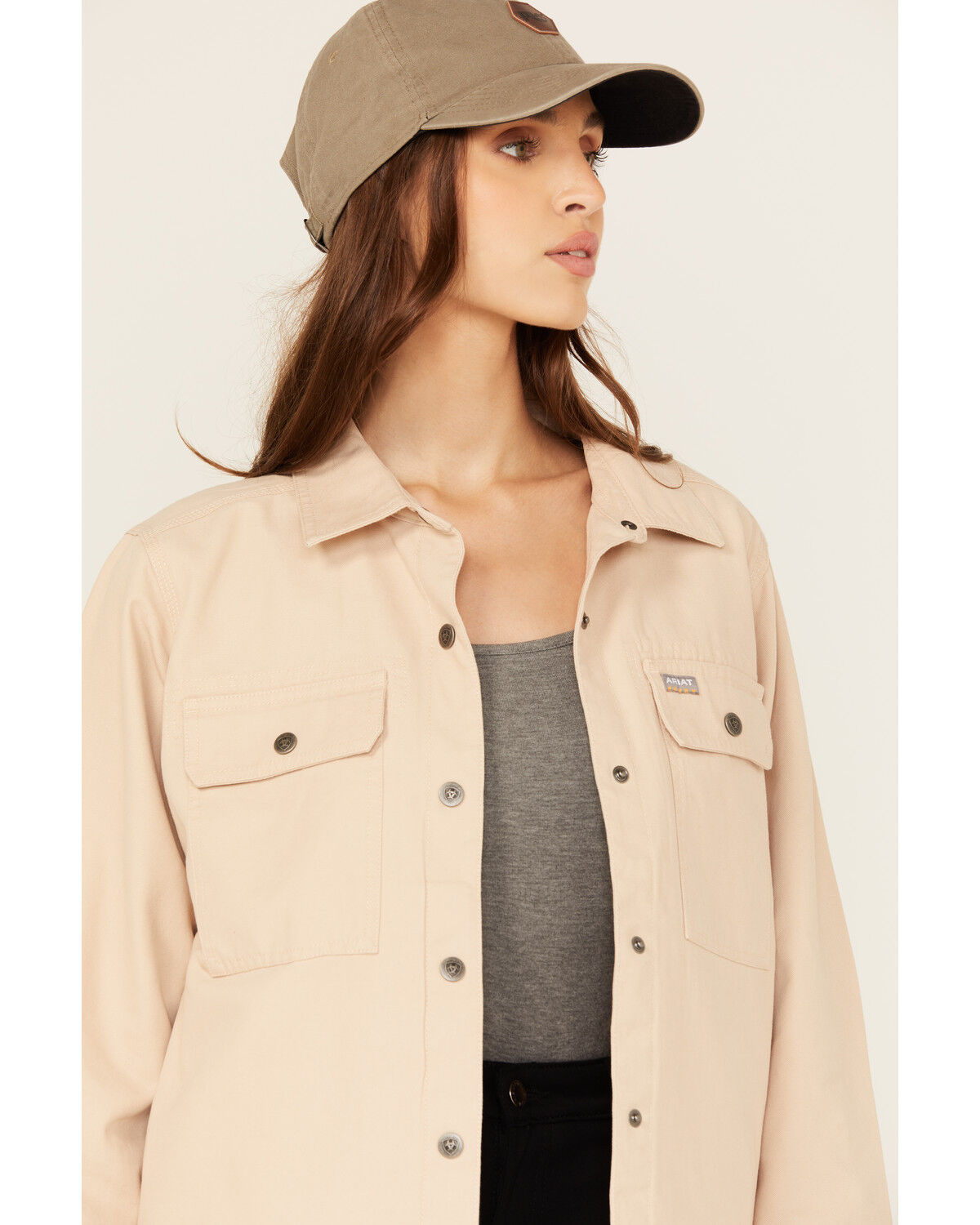 Image #2 - Ariat Women's Rebar Cropped Woven Work Shirt, Beige, hi-res