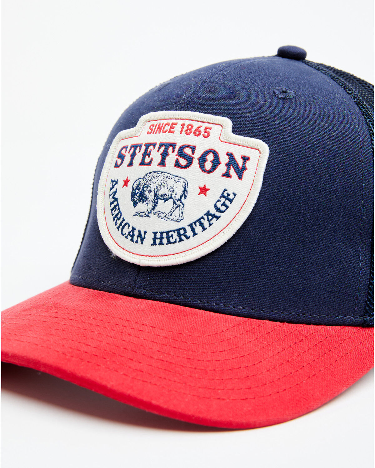 Image #2 - Stetson Men's Bison Patch Trucker Cap, Red/white/blue, hi-res