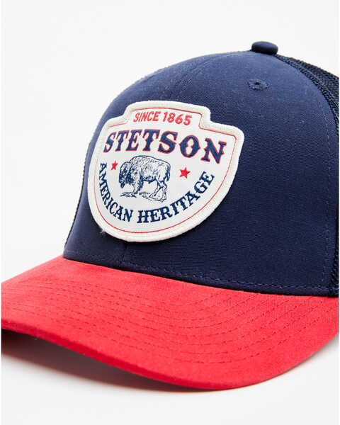 Image #2 - Stetson Men's Bison Patch Trucker Cap , Red/white/blue, hi-res