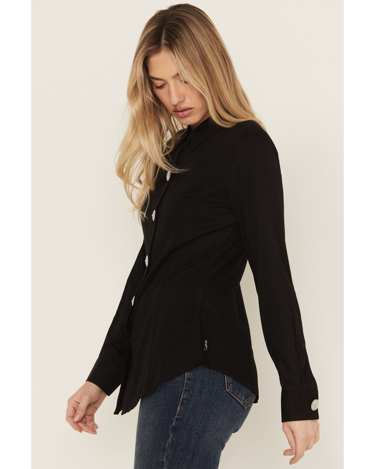 Image #2 - Wrangler Retro Women's Concho Long Sleeve Button-Down Western Shirt, Black, hi-res