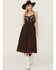 Image #1 - Shyanne Women's Embroidered Tie Front Midi Dress, Dark Brown, hi-res